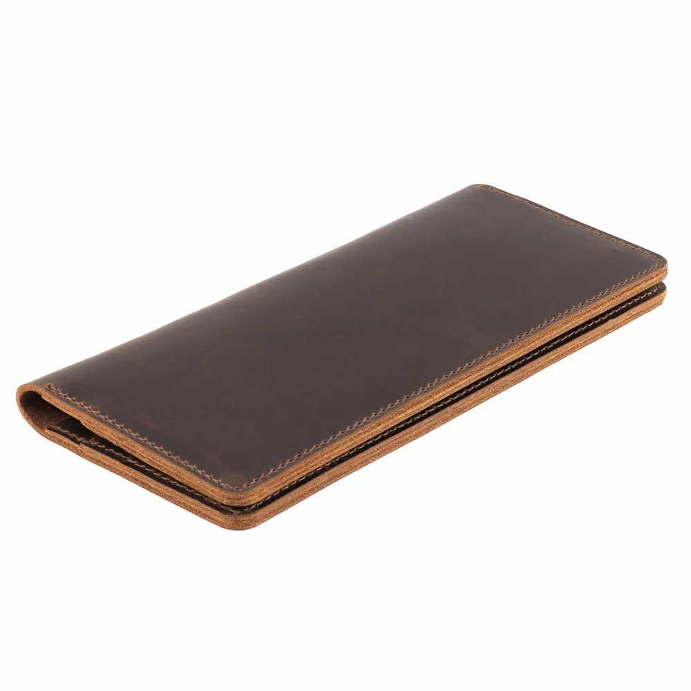 

Moterm Crazy Horse Leather Long Wallets Genuine Leather Bifold Men Wallet Vintage Male Purse carteira feminina