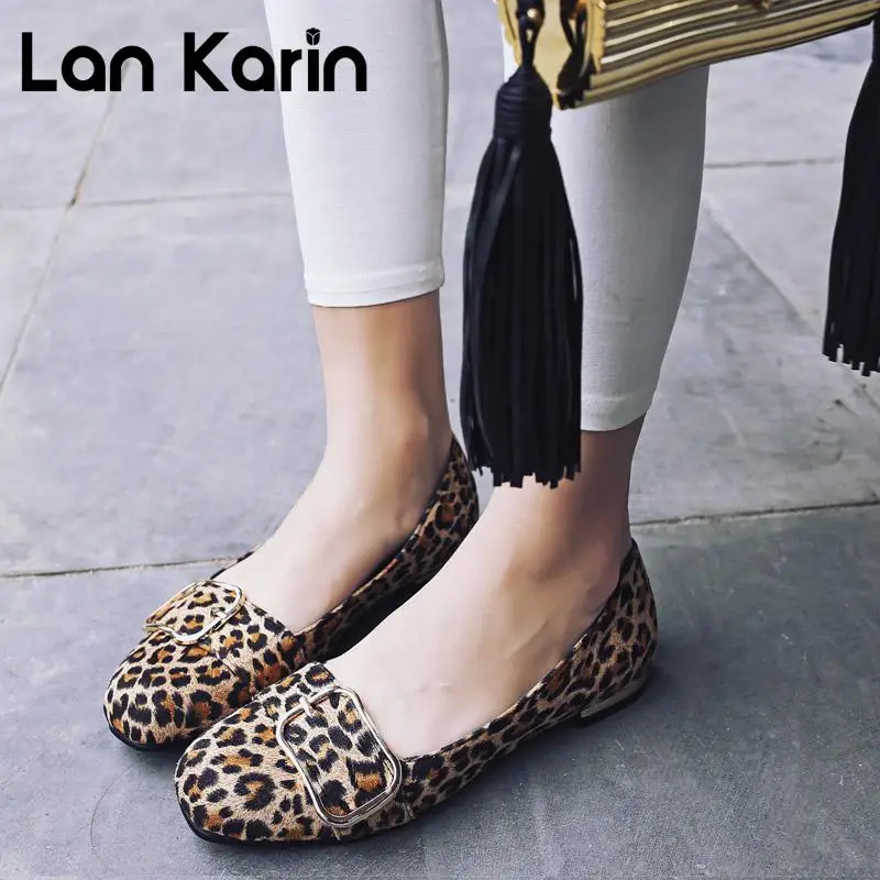 Lankarin 2017 Мода Женская Обувь Лето Leopard Круглый Toe Повседневная Квартиры Женщины
