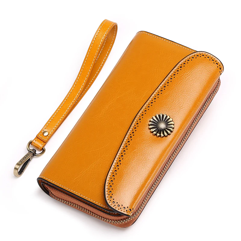 Women Genuine Leather Wallet Women's Clutch Bag Hasp Zipper Flower Design Long Purses Card Holder Coin Pocket Lady | Багаж и сумки