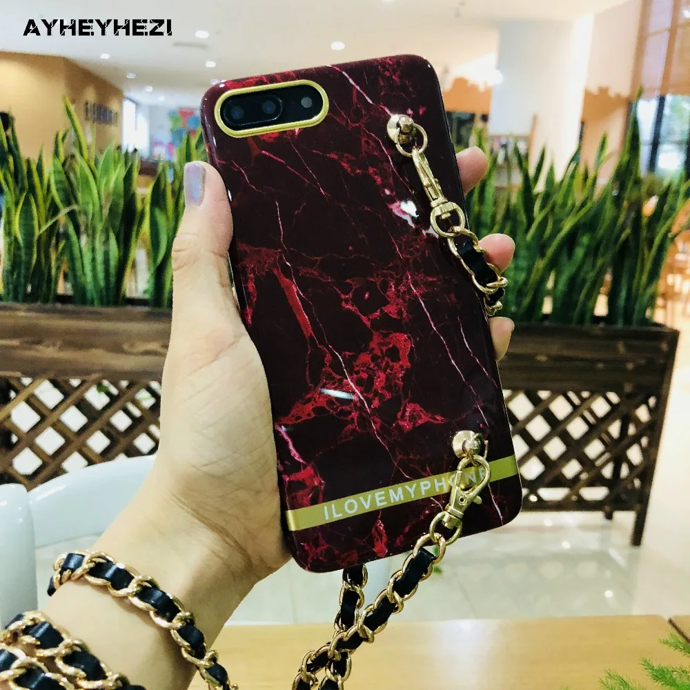 Instafashion Glossy Soft Marble Cell Phone Back Cover for IPhone XS X 6S 6 8 7 Plus Case Crossbody with Long Strap Lanyard | Мобильные