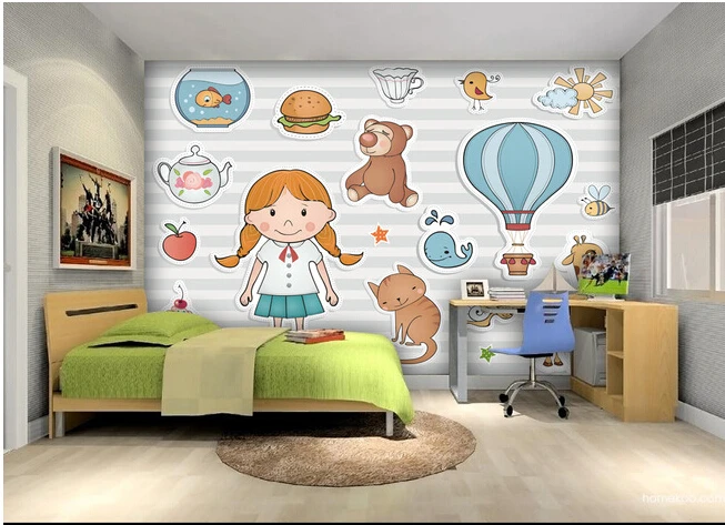 Детские обои на заказ виниловые с мультяшными милыми животными для детской