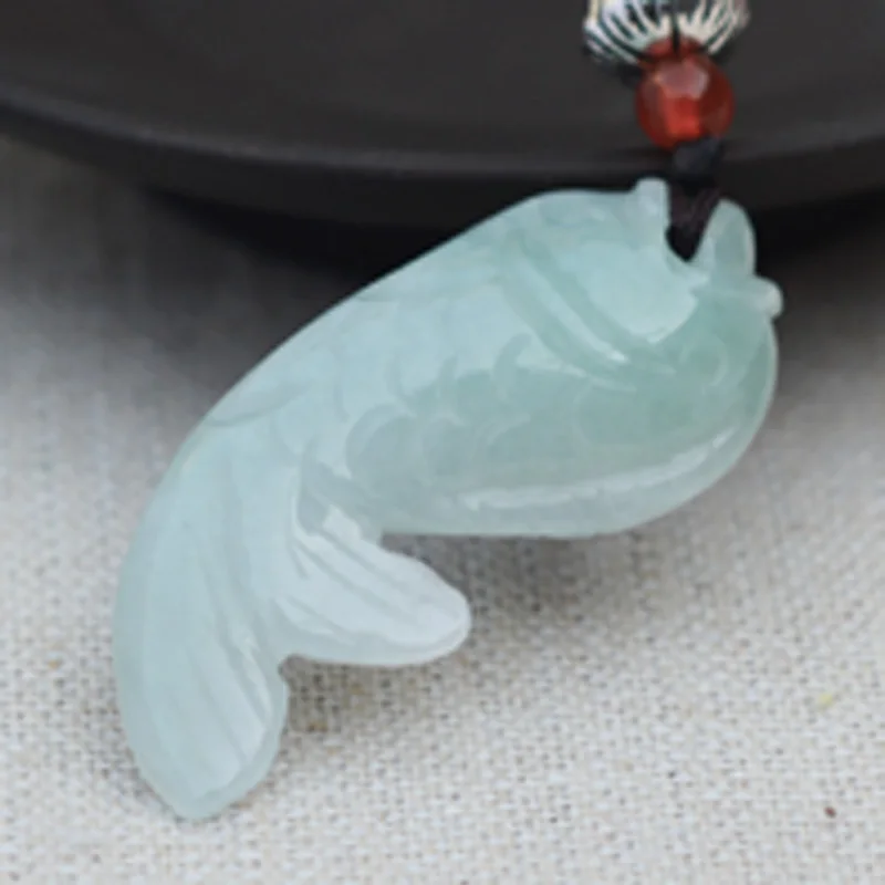 Drop shipping Natural A Jadeite Jades Pendant Pure Hand Carved Fish Pendants Gift for Women Fashion Stone Jewelry+Rope | Украшения и