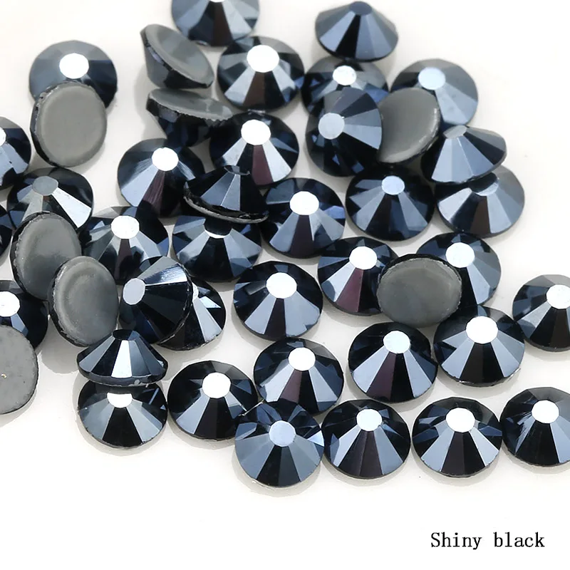 shiny black SS6-SS30 Многоцветный Кристалл AB горячей фиксации горный хрусталь супер блестящие стразы клейкие Стразы для дизайна ногтей ткань одежды - Цвет: shiny black