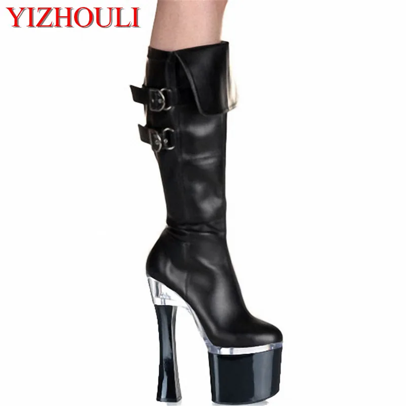 New Hot sale 18cm autumn and Spring high heel boots shoe fine with the 7 inch knee high shoes sexy motorcycle boots