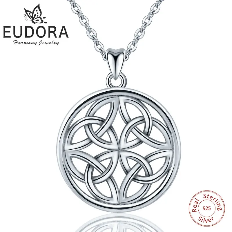 EUBORA, 925 пробы, серебряные, на удачу, ирландский круглый кельтский узел, винтажные ожерелья с подвесками, цепочка 18 для женщин, модное ювелирное изделие