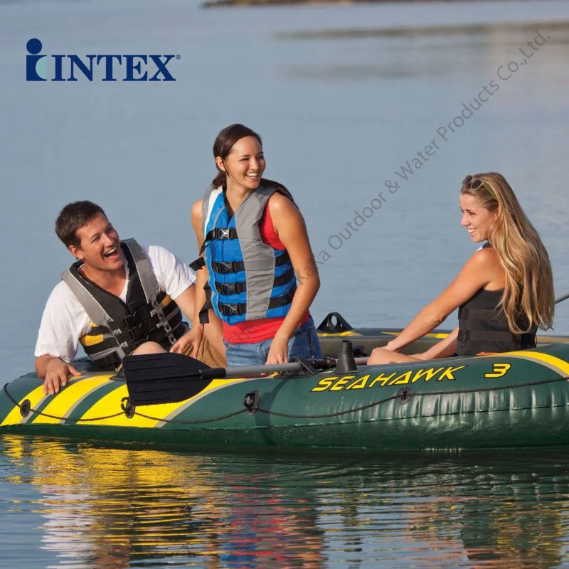 Intex seahawk надувная лодка для рыбалки на 3 человека, ПВХ, 295*137*43 см, лодка с алюминиевым веслом, ручной насос, Бостонский клапан, держатель стержня A06006