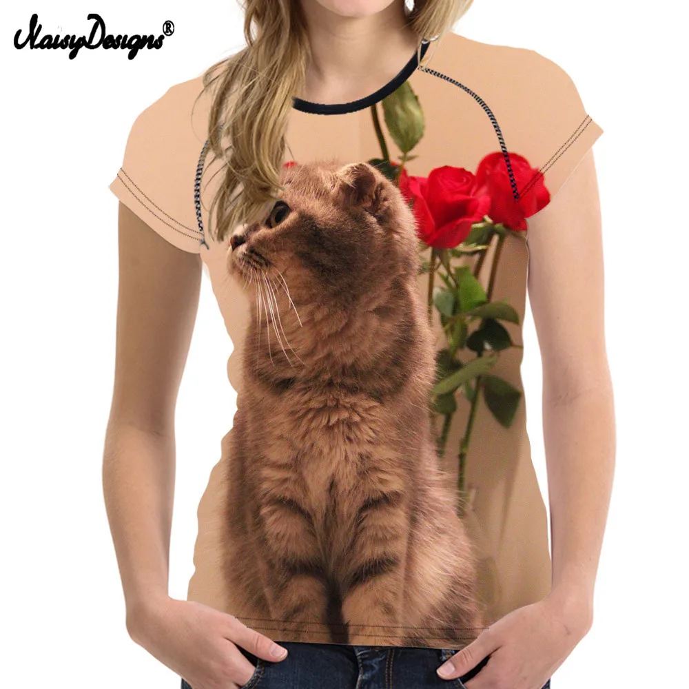 

NoisyDesigns Funny Cat Animal Women Summer T Shirt O Neck Short Sleeved Woman Tops Shirts Feminine Female T-shirt Brand Clothing