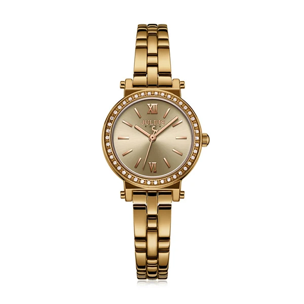 coffee watch Julius Леди Классический браслет из нержавеющей стали часы женские роскошные стразы римскими цифрами платье наручные часы Reloj Mujer Часы - Цвет: coffee watch
