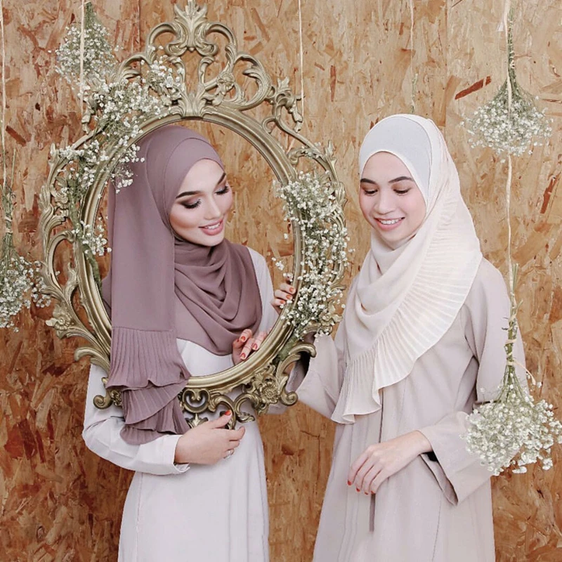 Fashion Women Soft 185*70 cm Chiffon Scarves Light Wrinkles Cloud Hijabs Female Luxury Muslim Cover Bonnet Shawls Wrap hijab | Аксессуары