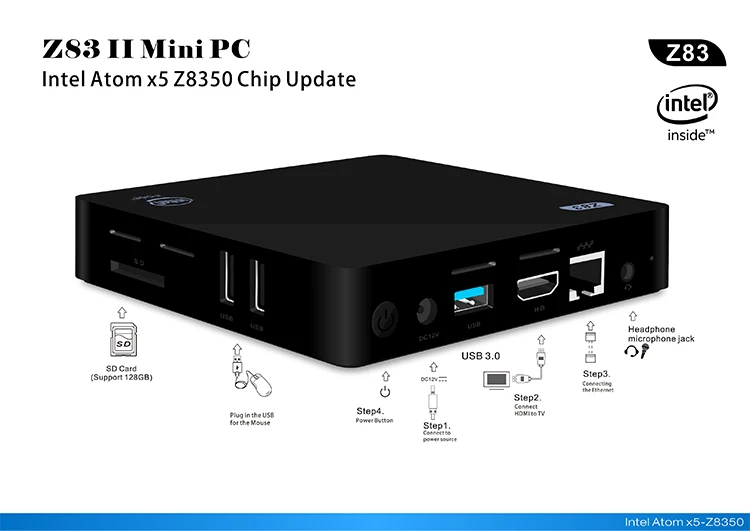 Z83II приставка 10 Мини ПК baytrail Z8350 TV box HD дисплей 2G 32 GB windows10 телеприставке Media Player умный компьютер