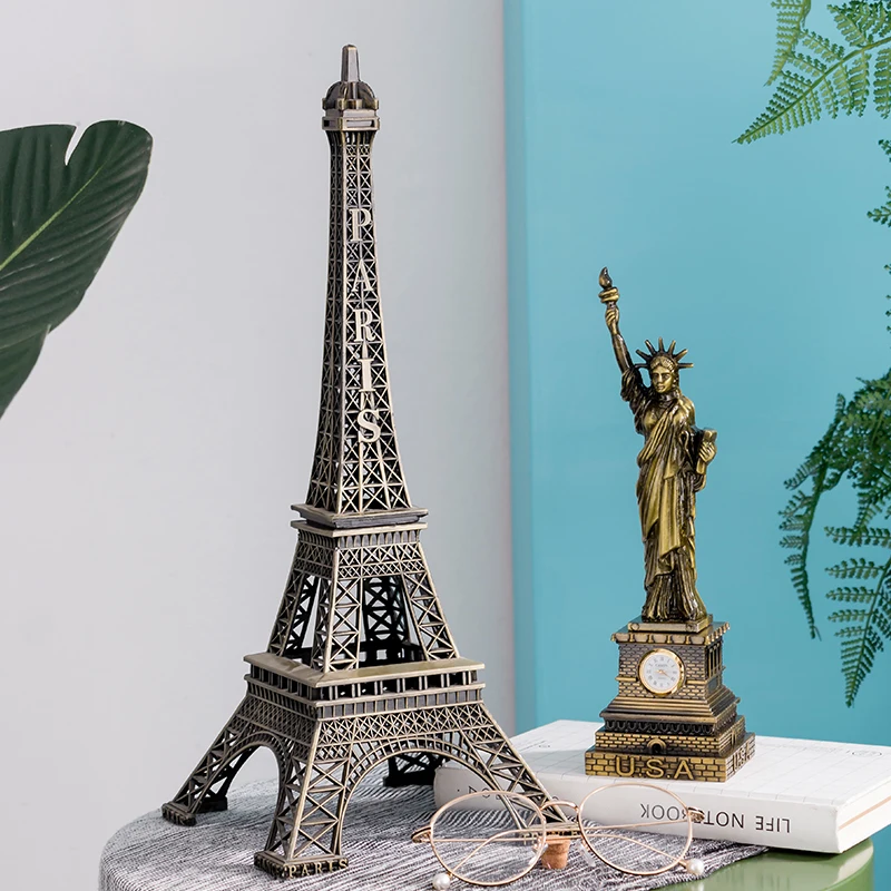Mini Metal Iron Paris Tower Statue of Liberty Big Ben Models Home Decoration Crafts Building Cafe Living Room Office Figurine