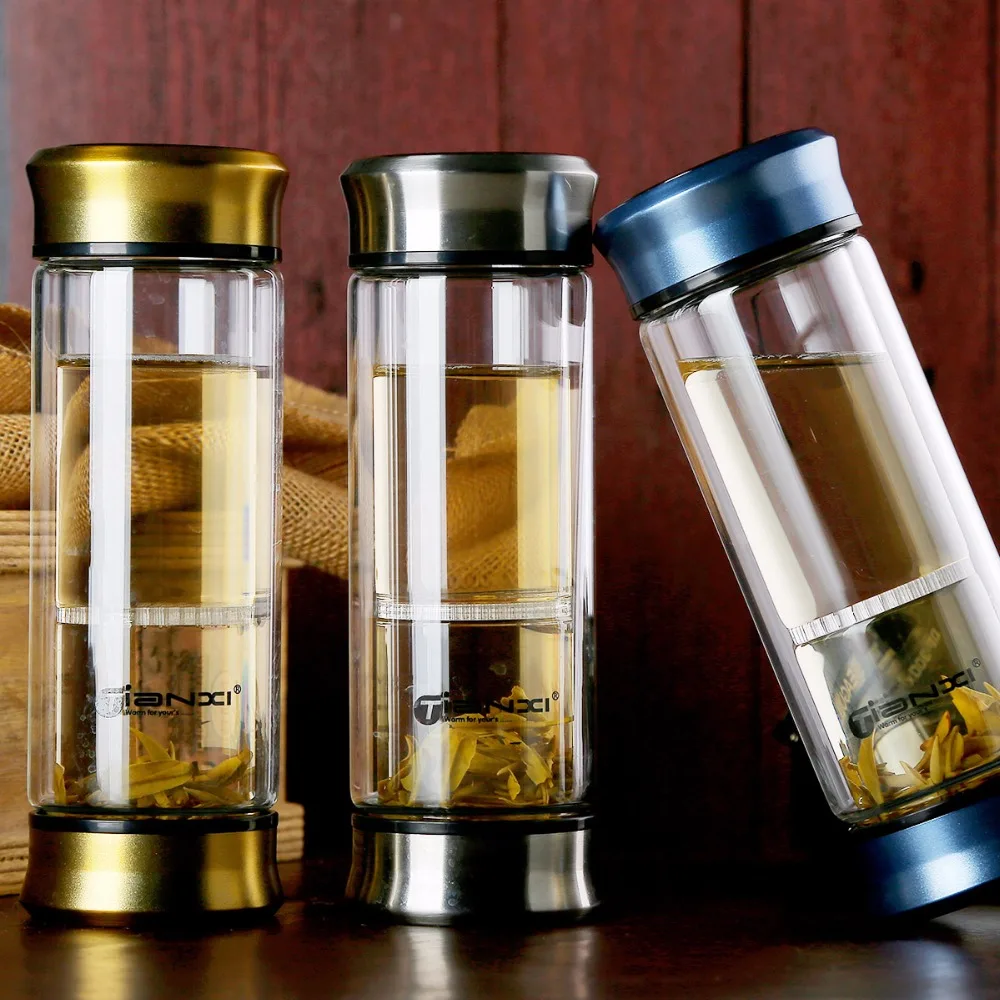 Портативная посуда для напитков стеклянные бутылки воды с двойными стенками и