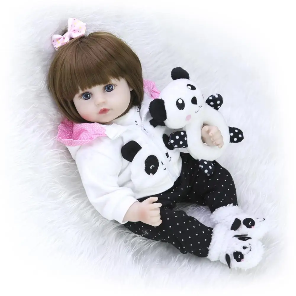Bebe baby reborn dolls длинные черные волосы для девочек силиконовые руки и ноги 47 см