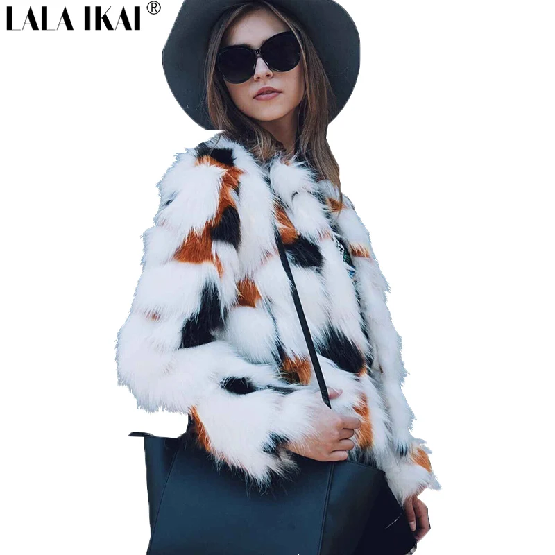 2018 LALA IKAI/модные зимние Для женщин куртки из искусственного меха с длинным мехом