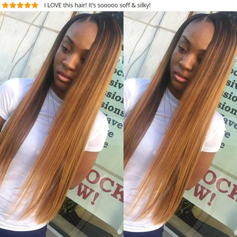 Pinshair Ombre блондин Бразильский прямые волосы Связки с закрытием T1B/30 100%