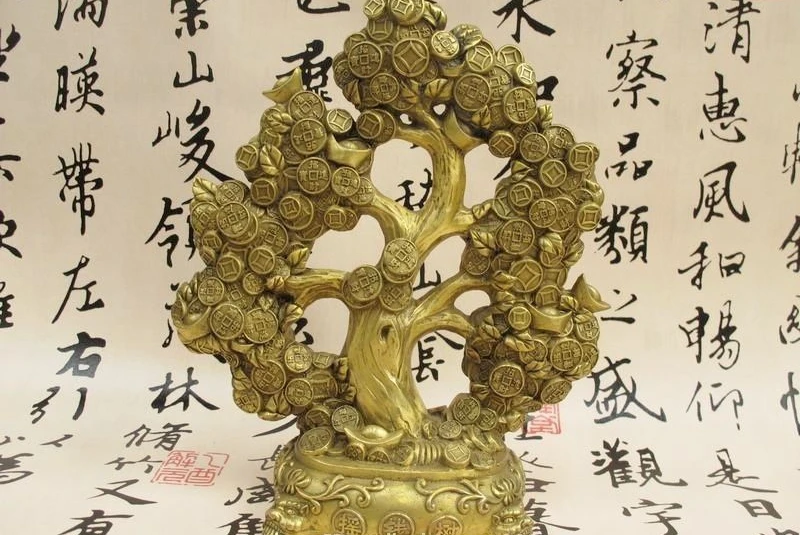 

Chinese Feng shui Brass Lucky Money YuanBao Attract wealth Pachira Tree Statue