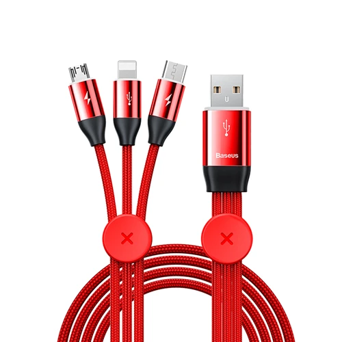 Красный Baseus магнитный автомобильный кабель для хранения 3 в 1 USB кабель для iPhone зарядный кабель с освещением Micro usb type C кабель для xiaomi - Цвет: Красный