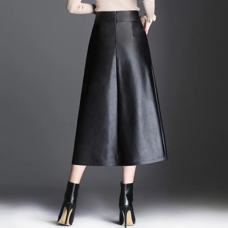 Женская Длинная кожаная юбка JOGTUME черная из искусственной кожи с высокой талией и