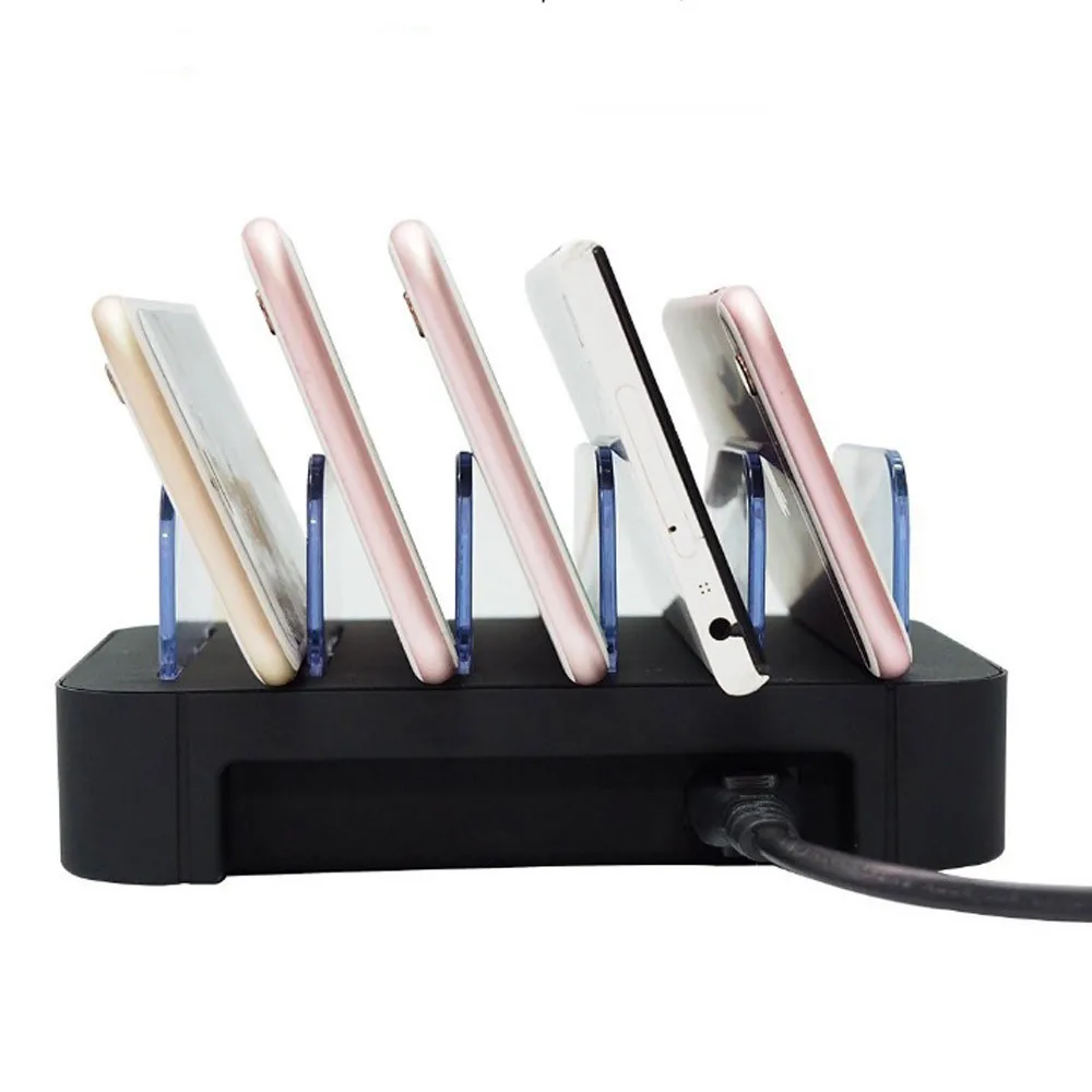 Многофункциональный 5 портов USB hub-разветвитель Настольный Органайзер держатель 5 в 2.4A 1A Быстрая зарядка база подставка US Plug черный