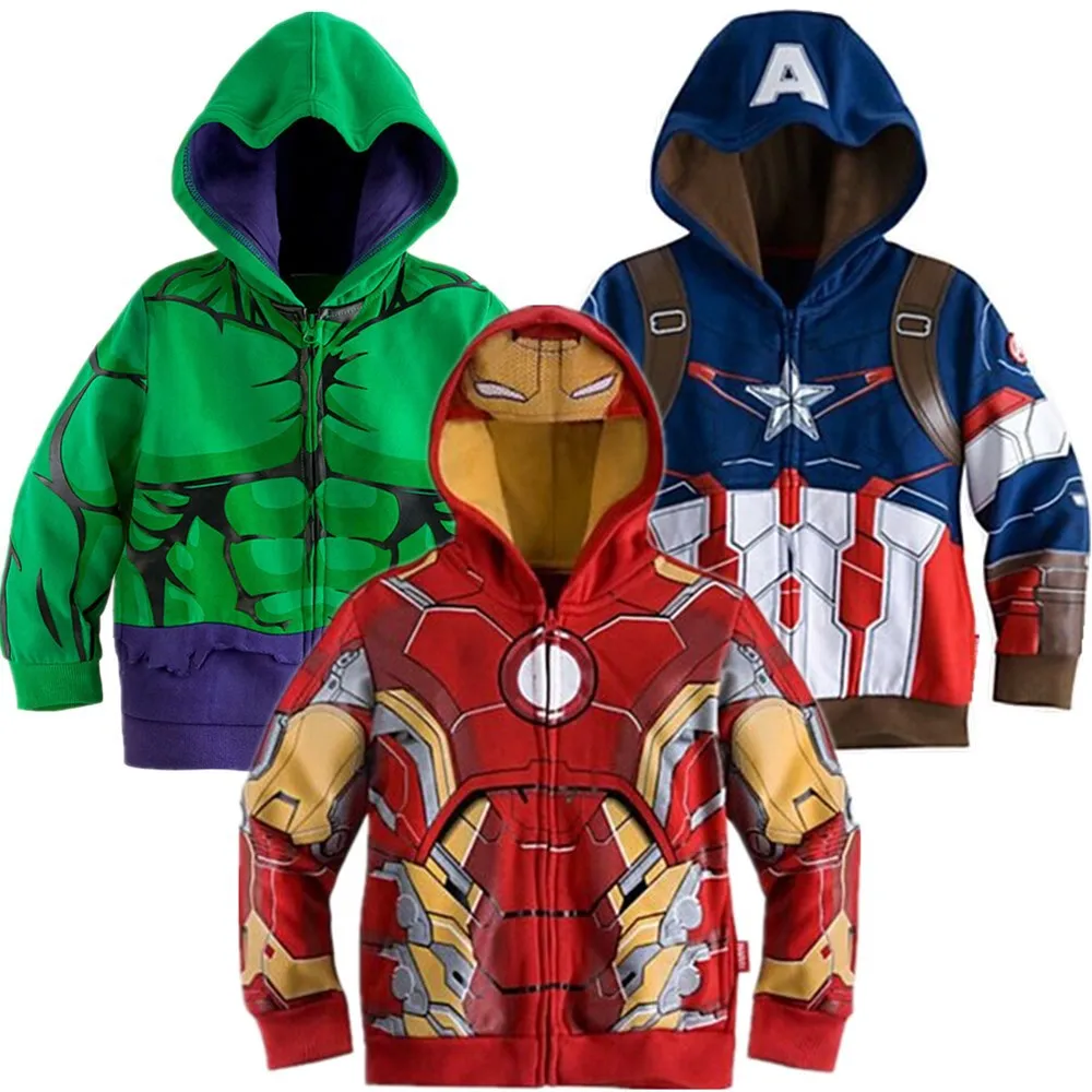 Толстовки с капюшоном для мальчиков, Мстители, супергерои Marvel, Железный человек, Тор, Халк, Капитан Америка, Человек-паук, Толстовка для детей, куртка с рисунком, костюм