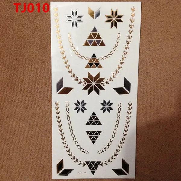 

1PC Flash Metallic Waterproof Temporary Tattoo Gold Silver Women Henna Diamond Necklace Jewelry Design Tattoo Sticker TJ-010