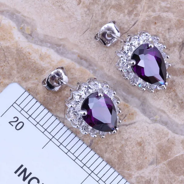 Фиолетовый фианит Белый CZ Посеребренные Ювелирные наборы серьги кулон кольцо