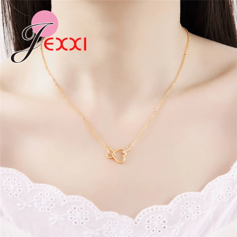 Sweet Love Heart Hold Forever Symbol 24K Gold Pendant Necklace For Girlfriend Women 925 Sterling Silver Accessories | Украшения и