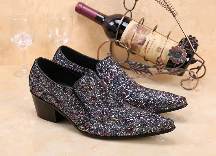 New Imitate Genuine Leather Men Oxford sequin high heels Pointed toes male wedding shoes slip-on smart casual dress sheos | Обувь