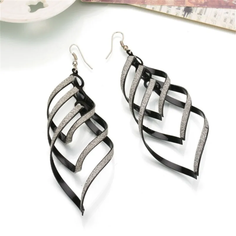 Модные женские серьги с золотым наполнителем спиральные длинные висячие