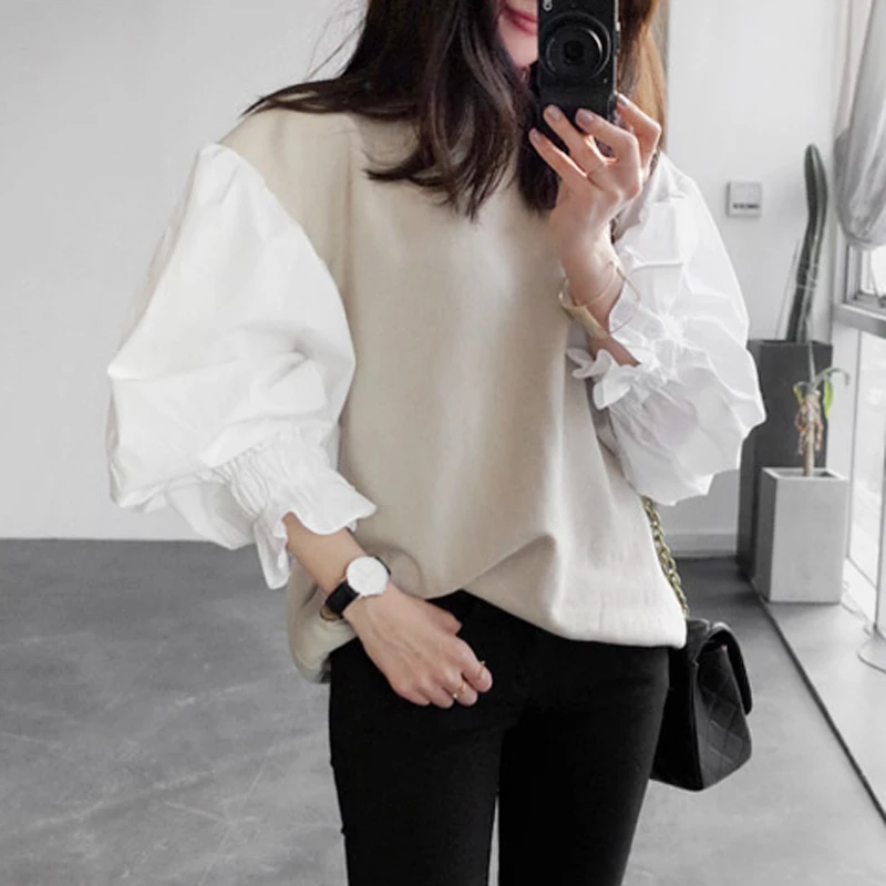 Twotwinstyle oversize-свитшот для Для женщин пуловер с капюшоном свободные Топы корректирующие Толстовки рубашка Фонари с длинными рукавами Корейская одежда большой Размеры