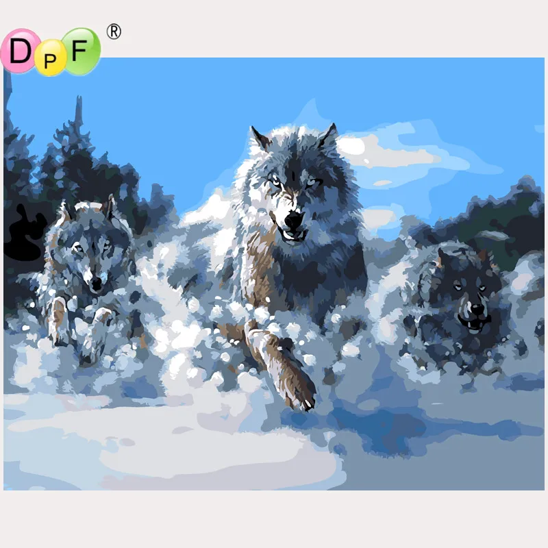 DPF Безрамное картина Бег волк DIY живопись номер цифровой живописи украшения