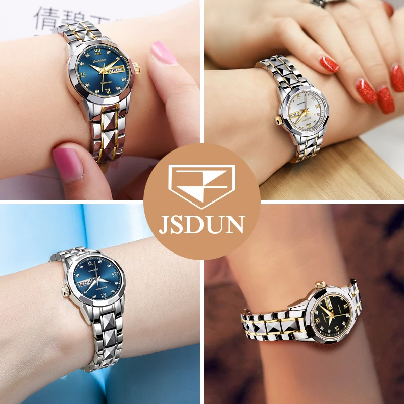 Mechanical Watches JSDUN Brand Ladies Automatic Watch Rose Gold Diamond Dial Waterproof Men's Women's Wristwatch Luminous Hands |