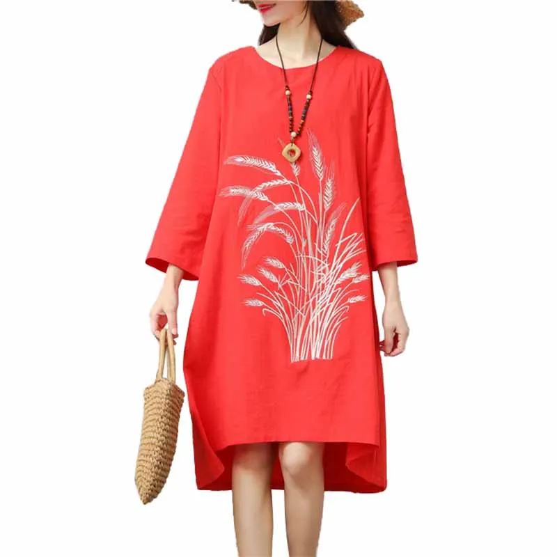 Fashion Large size 4XL Women's Summer Cotton Linen Dress Embroidery Loose Dresses Casual Tops Female Cozy Vestidos G117 | Женская