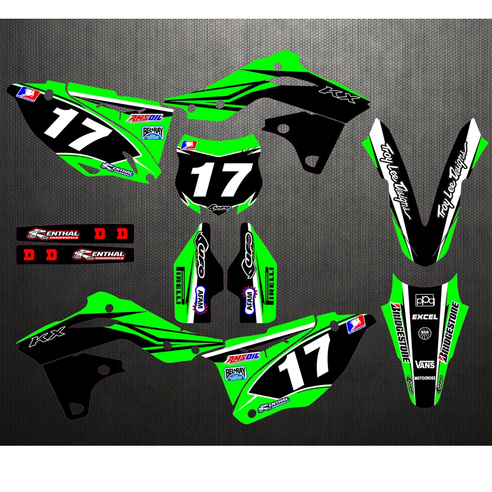 Индивидуальные графические наклейки с номером команды для Kawasaki KXF250 2004 2019 / KXF450 2006