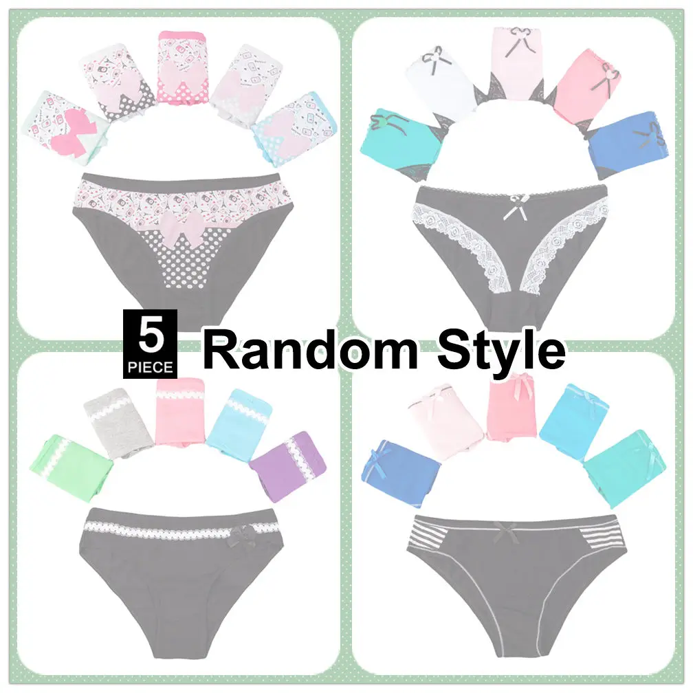 Random style-5 Pcs 5 шт./компл. сексуальные кружевные трусики Для женщин хлопковые трусы для девочек, милые детские трусики нижнее белье с принтом женские трусики ультра-тонкий комплект нижнего белья FUNCILAC - Цвет: Random style-5 Pcs