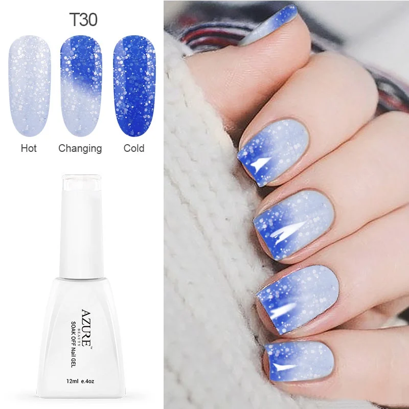 T30 Azure beauty, УФ-гель для ногтей, меняющий температуру, СВЕТОДИОДНЫЙ УФ-Гель-лак, 12 мл, 1 шт., гель для ногтей, отмачиваемый, меняющий цвет, Гель-лак - Цвет: T30