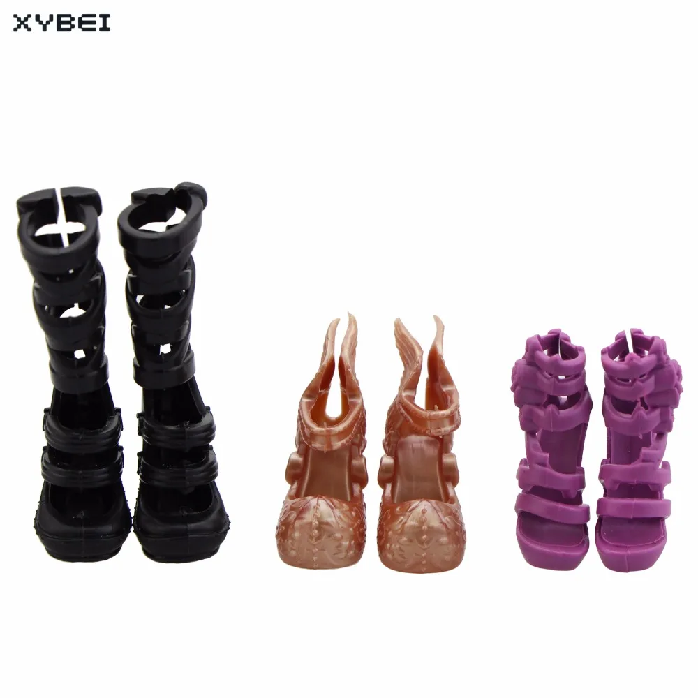 Ботинки разноцветные пластиковые на высоком каблуке 3 пары/Лот|boots for doll|monster high