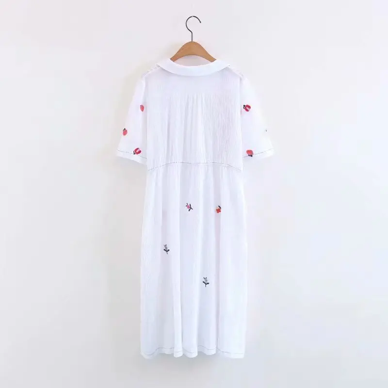 2019 летнее свободное платье трапециевидной формы с короткими рукавами и вышивкой