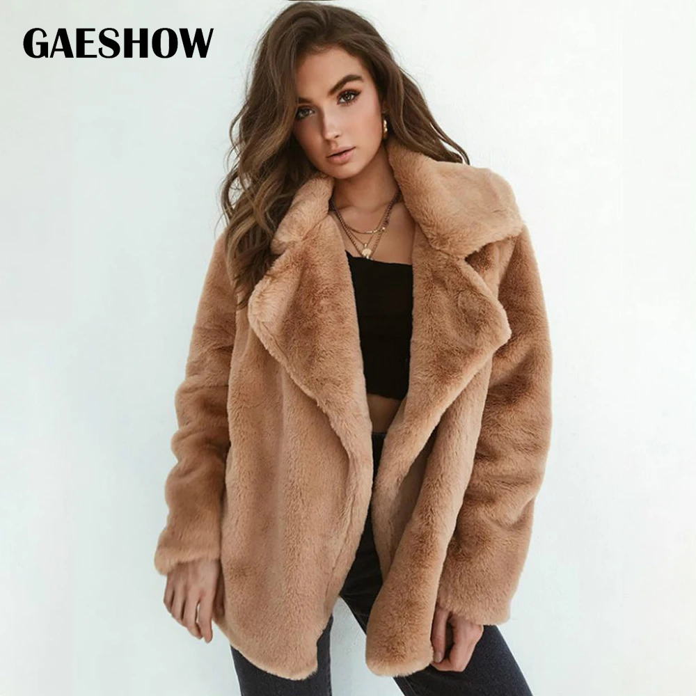 Gaeshow элегантный лохматый для женщин искусственный мех пальто уличная осень зима