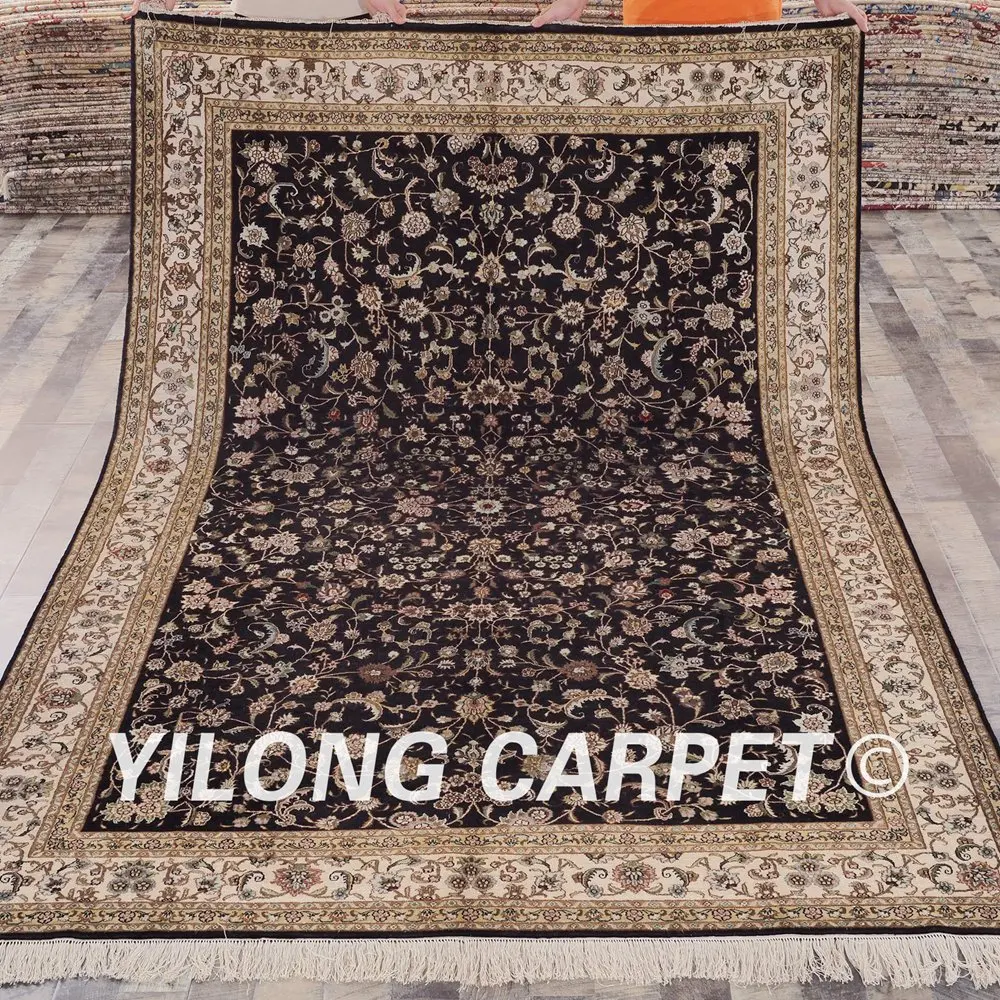 YILONG 6 'x 9' коврик Тебриз черный выгодный изысканный Шелковый ковер ручной