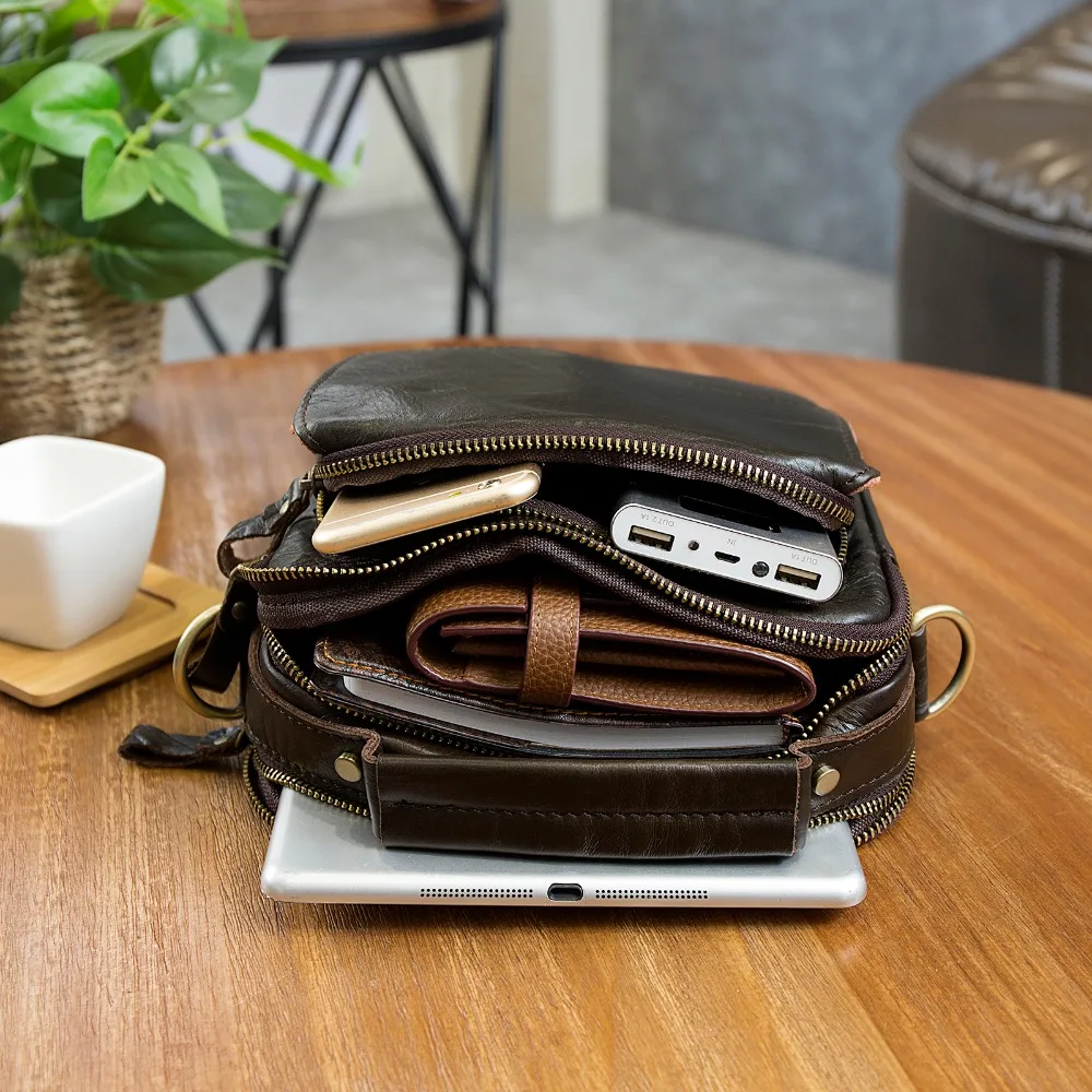 

Genuine Leather Male Casual Design School Shoulder Messenger Crossbody bag Fashion Student Tote Mochila Satchel bag For Men 147b