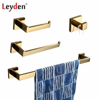 leyden golden 304 stainless steel 4pcs bathroom accessories set single towel bar towel ring holder toilet paper holder robe hook