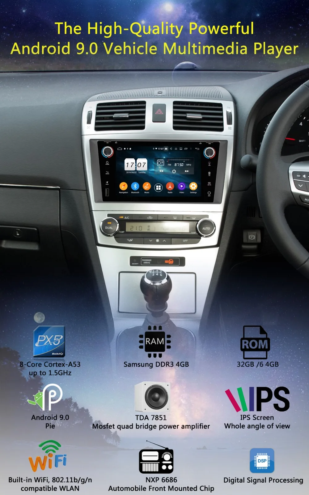 " ips 8 Core, 4 Гб+ 64G Android 9,0 автомобиля DVD навигационный GPS радиоприемник для Toyota Avensis 2009 2010 2011 2012 2013 DSP CarPlay попугай BT
