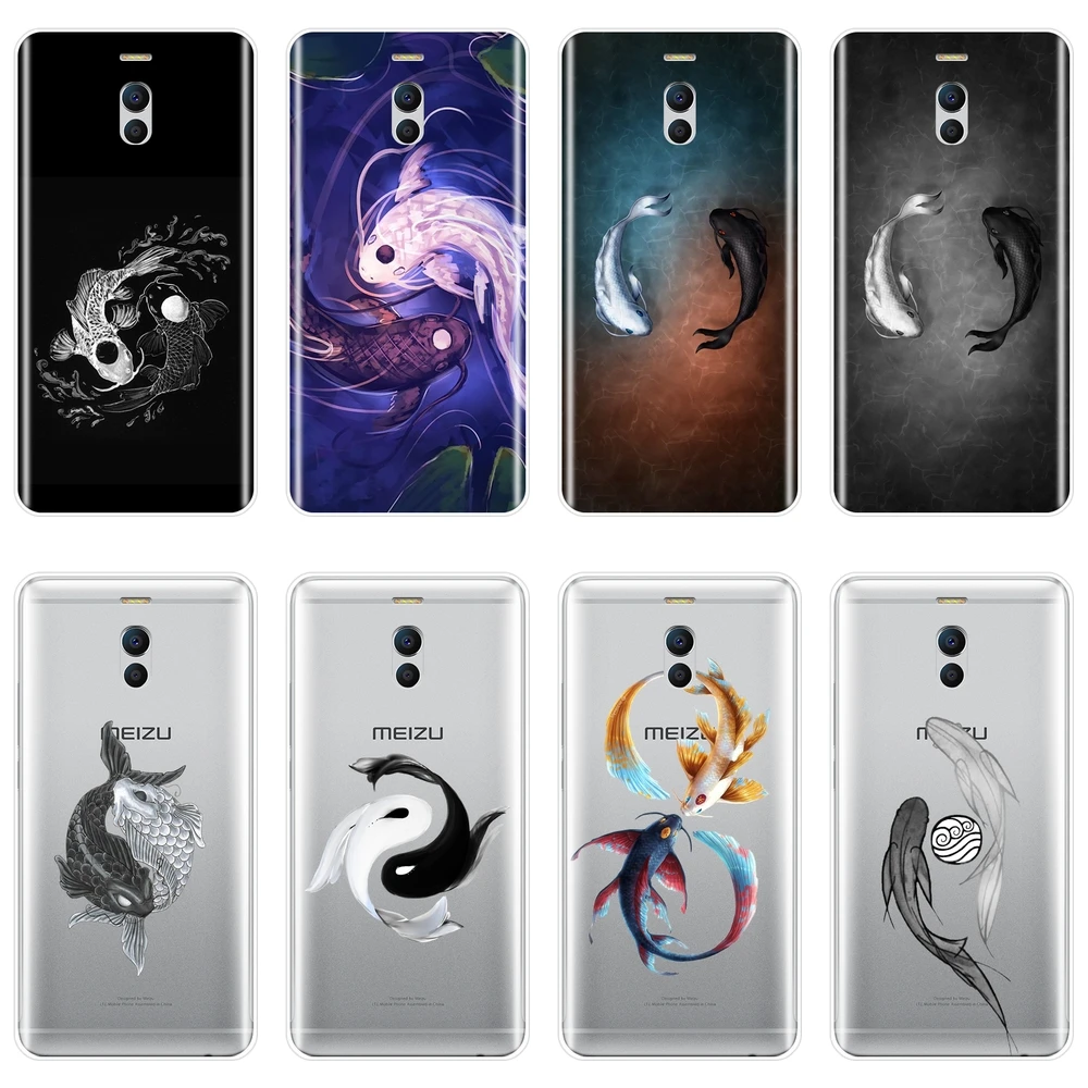 Черный белый чехол с рыбками и животными для Meizu M6 M5 M3 M2 Note мягкий силиконовый