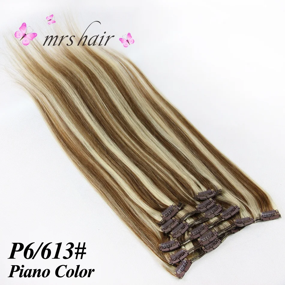 # P6/613 MRS HAIR на заколках для наращивания волос 1" 16" 1" 20" 2" 24" машинное производство Remy человеческих волос на зажимах черный коричневый блонд натуральные волосы - Цвет: # P6/613