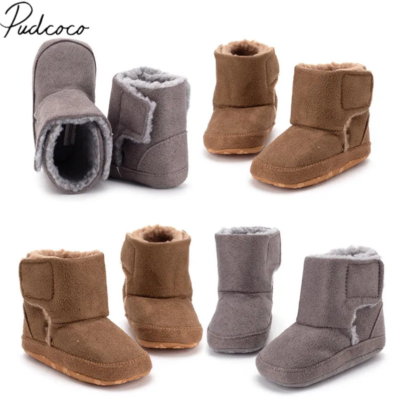 Зимние теплые ботинки для новорожденных девочек и мальчиков однотонные меховые