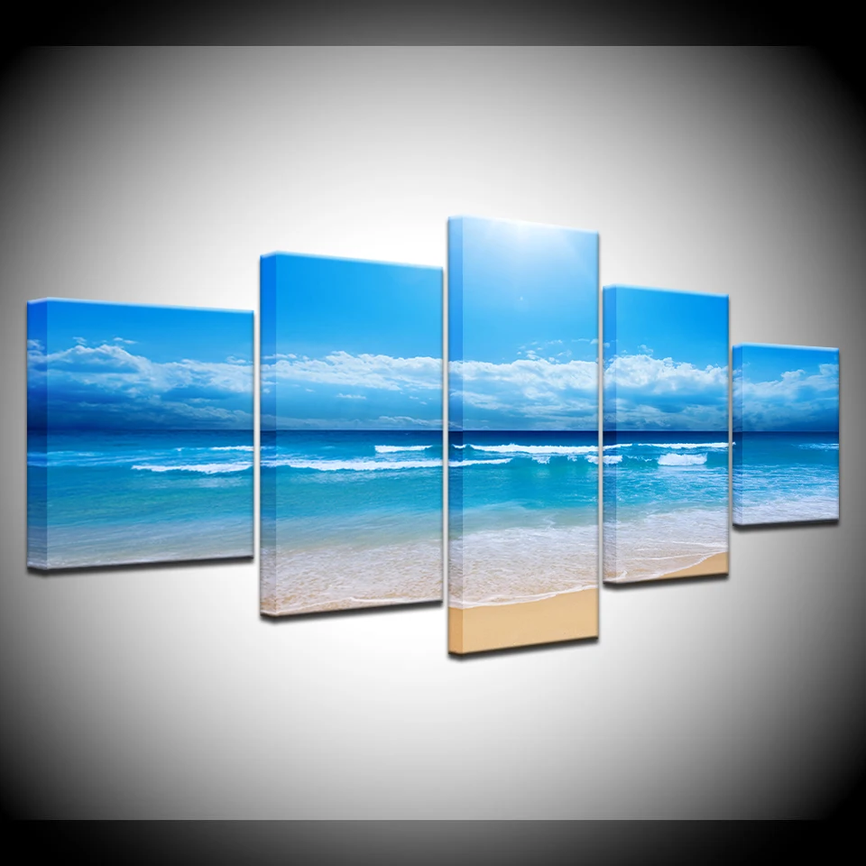 

Popular painting blue sea 5 piece Wallpapers modern Modular Poster art Canvas painting for Living Room Home Decor