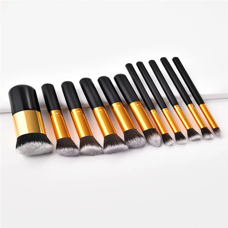 2019 New 10 Makeup Brush Set Black Gold Five Big Small Mini + Chubby Pier Tools | Красота и здоровье