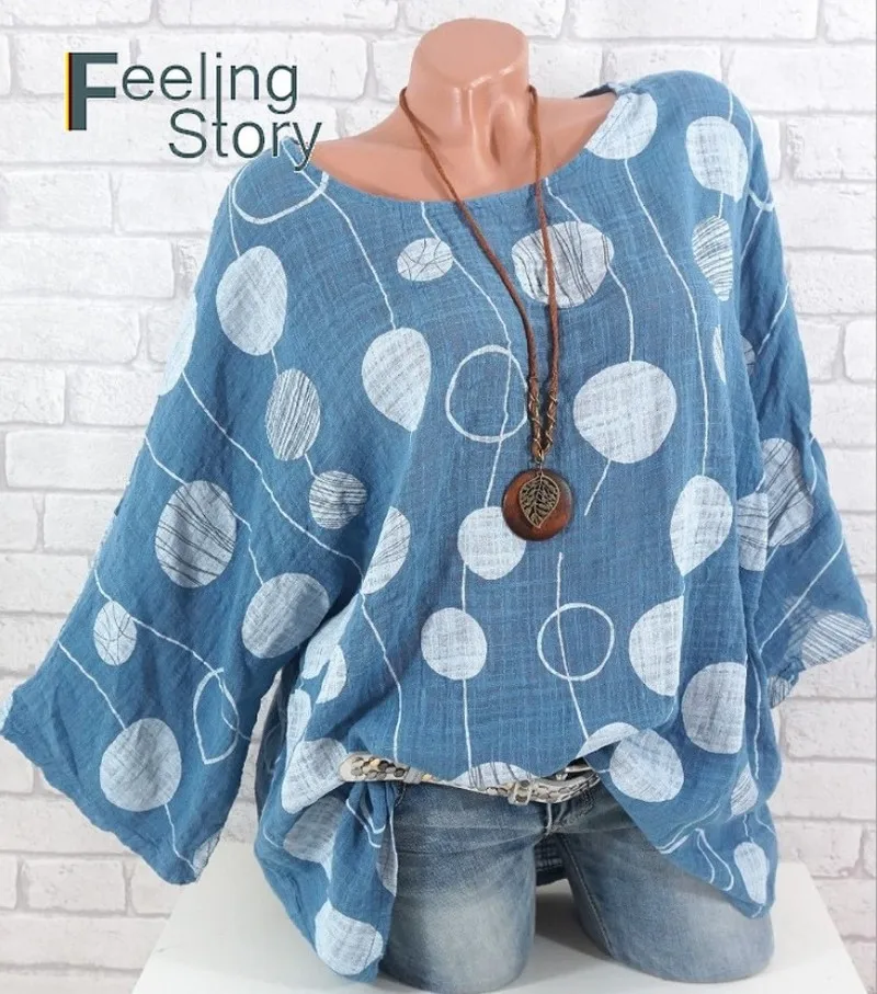 Для женщин туники плюс Размеры с круглым вырезом в горошек Блузка Летучая мышь