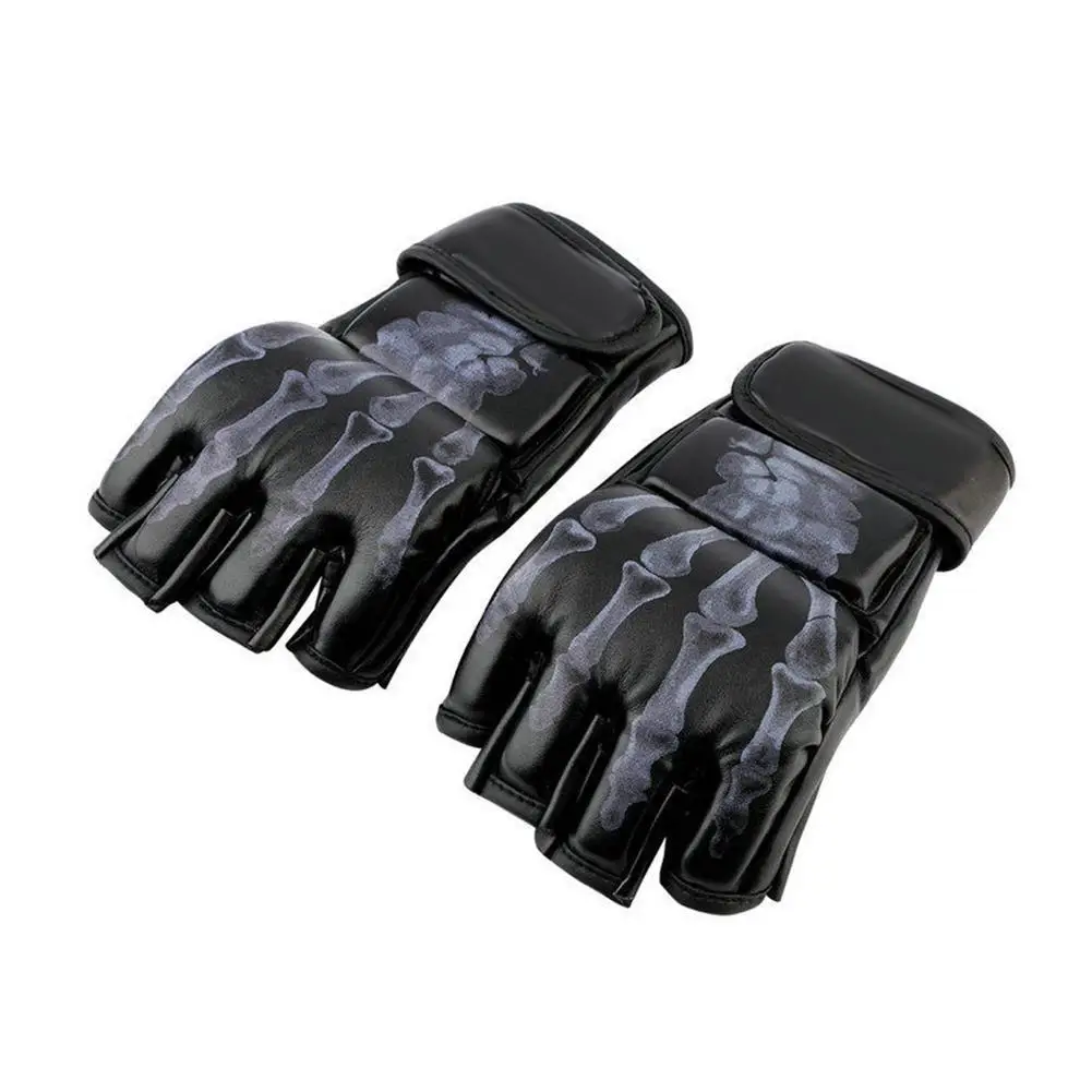 1 pair Boxing Gloves MMA Sparring Grappling Fight Punch Ultimate Mitts Leather Black PU Equipment |